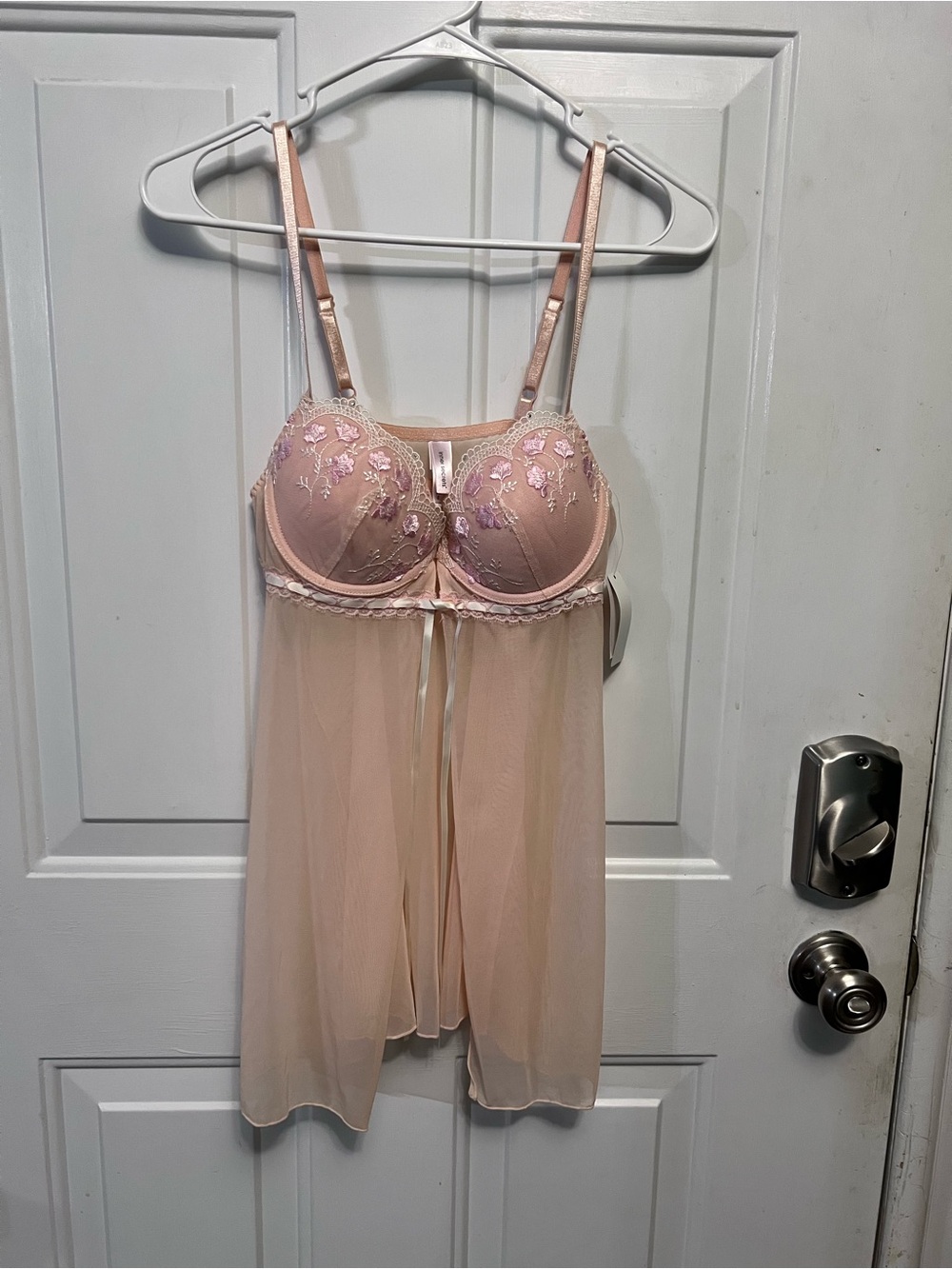 Inner Secrets Lingerie Babydoll Chemise Womens S Pink Floral Embroidered NWT